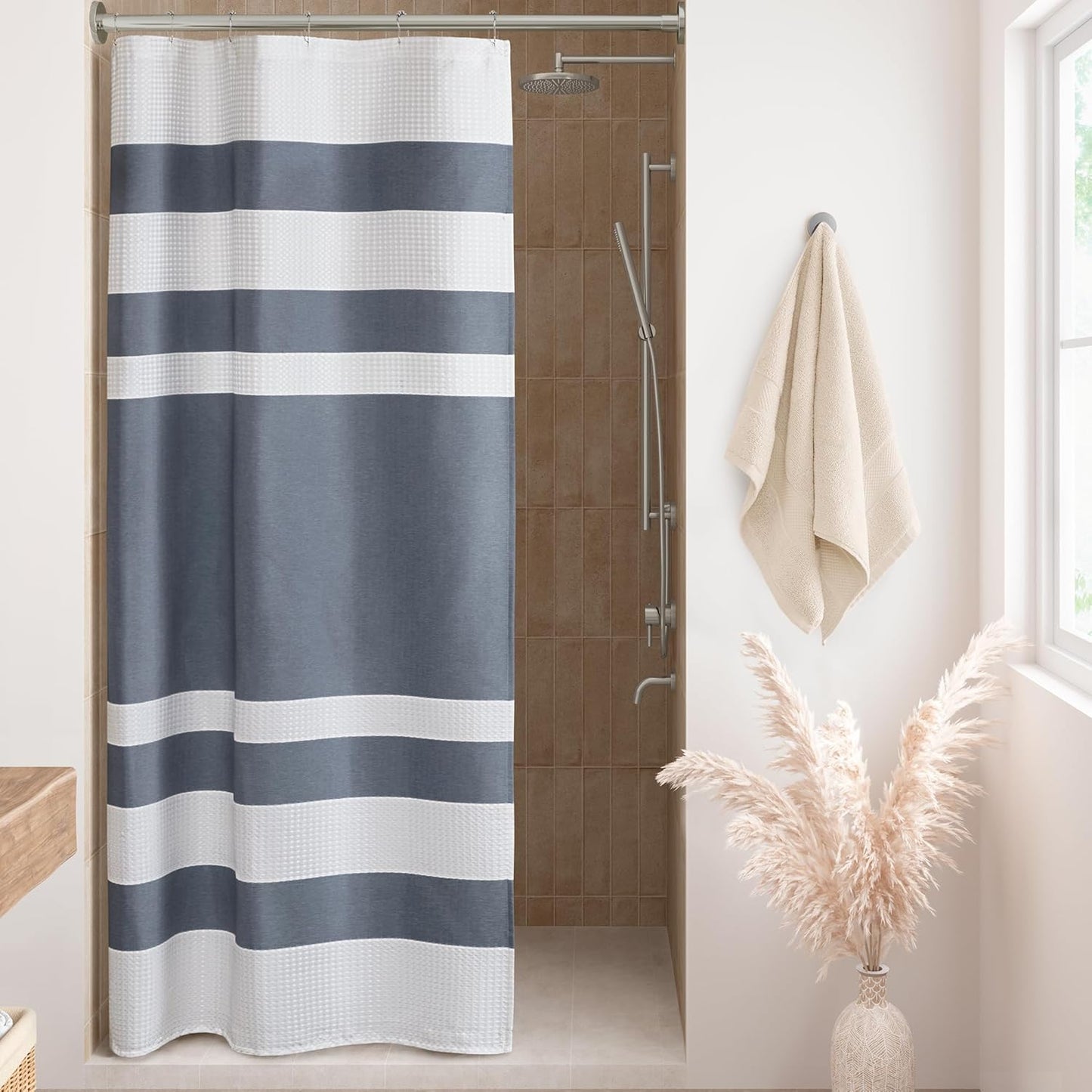 Madison Park Shower Curtain Spa Waffle Weave Stall Shower Curtain for Bathroom 3M Scotchgard Moisture Management, Spa Quality Modern Shower Curtains for Bathroom, Stall: 36x72'' Indigo Blue