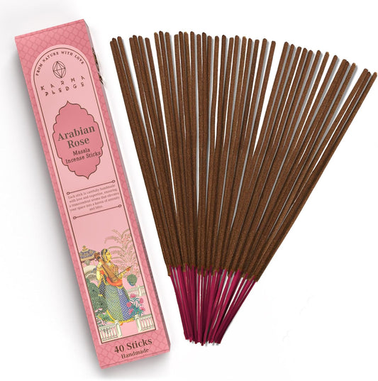 Incense Sticks, Rose Arabic Incense, Made with Natural Ingredients, Hand Rolled Aromatic Masala, 40 Stick Pack, 45-60 Minute Burn Time, Best for Home Fragrance, Meditation, Yoga, Spiritual Healing