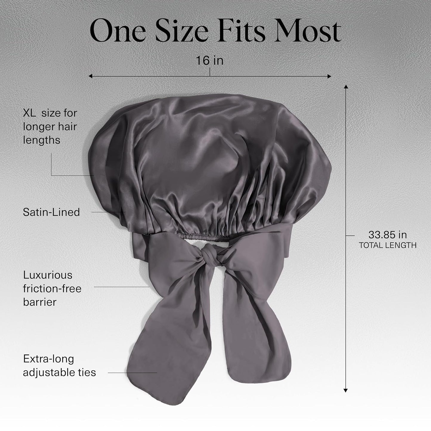 Kitsch XL Satin Bonnet for Sleeping - Softer Than Silk Hair Bonnet for Women - Secure Fit, Adjustable Night Cap for Curly & Textured Hair - Prevents Breakage, Tangles & Thinning - Charcoal