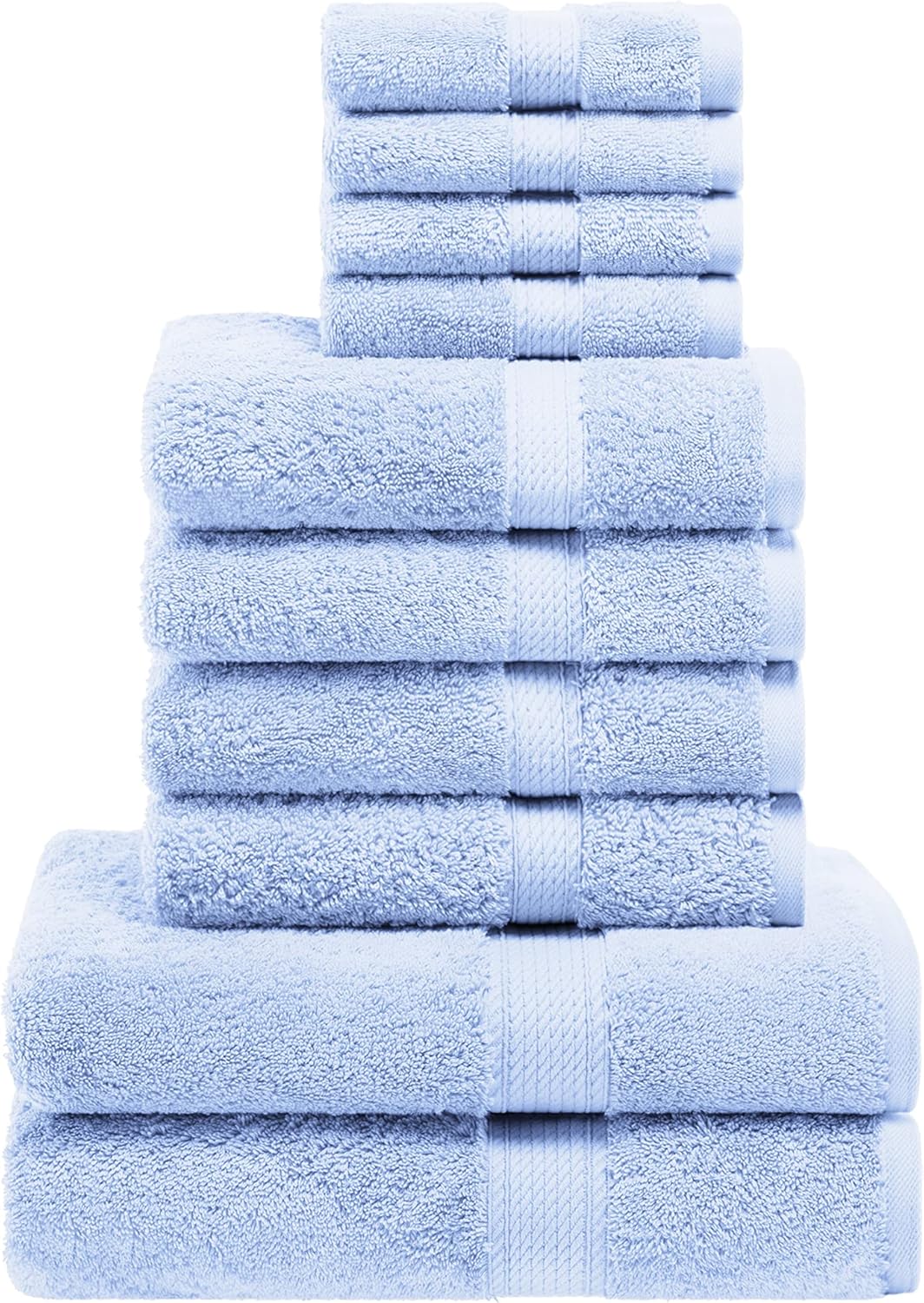 Superior Egyptian Cotton Pile 10 Piece Towel Set, Includes 2 Bath, 4 Hand, 4 Face Towels/Washcloths, Ultra Soft Luxury Towels, Thick Plush Essentials, Guest Bath, Spa, Hotel Bathroom, Light Blue