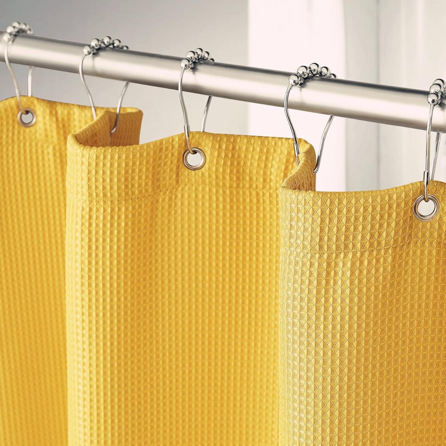 AmazerBath Waffle Shower Curtain, Bright Yellow Shower Curtain Fabric with Waffle Weave, Heavy Duty 240GSM, Hotel Quality Bathroom Shower Curtains, 72 x 72 Inches