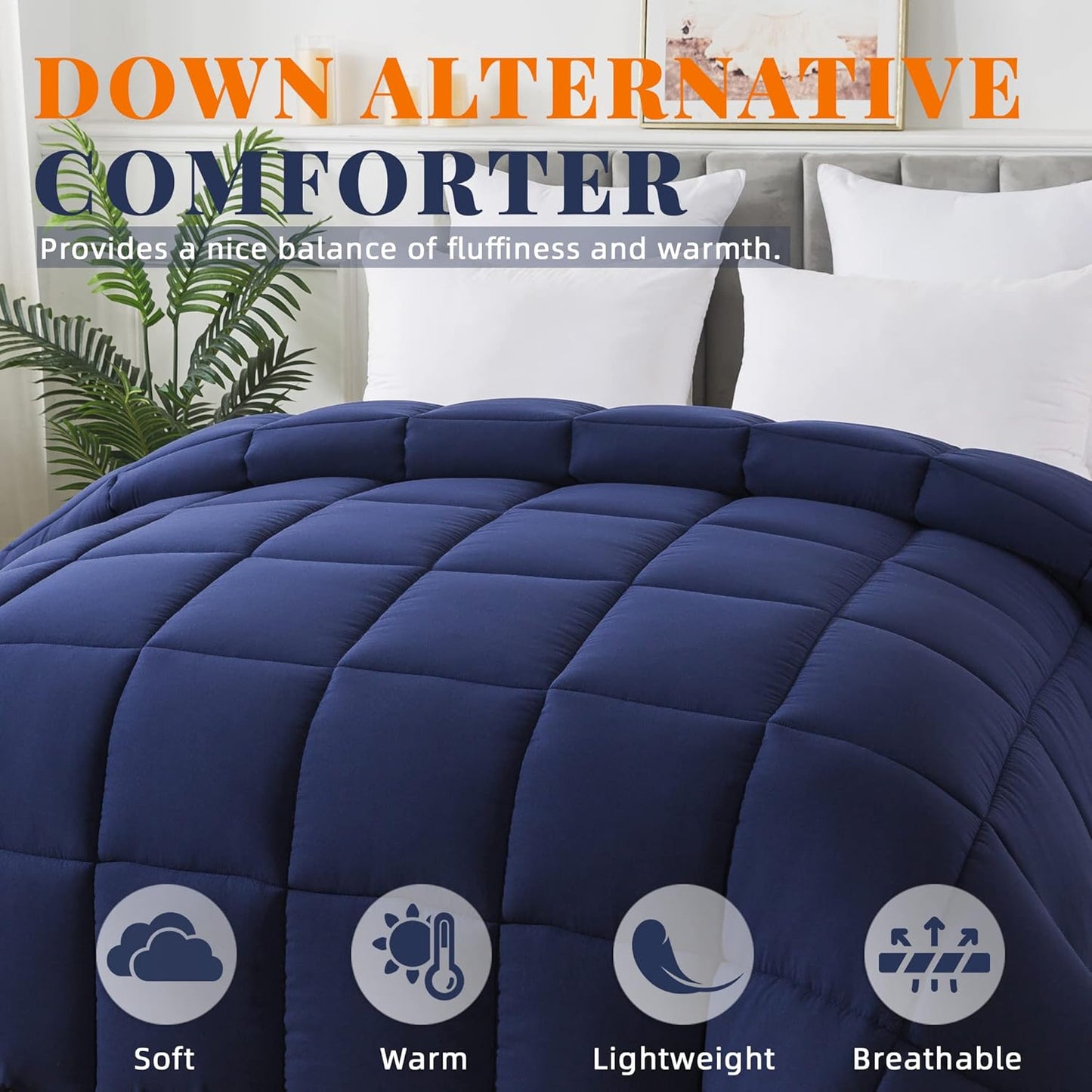 Cosybay Down Alternative Comforter (Navy Blue, Full) - All Season Soft Quilted Full Size Bed Comforter - Duvet Insert with Corner Tabs - Winter Summer Warm Fluffy, 82x86 inches