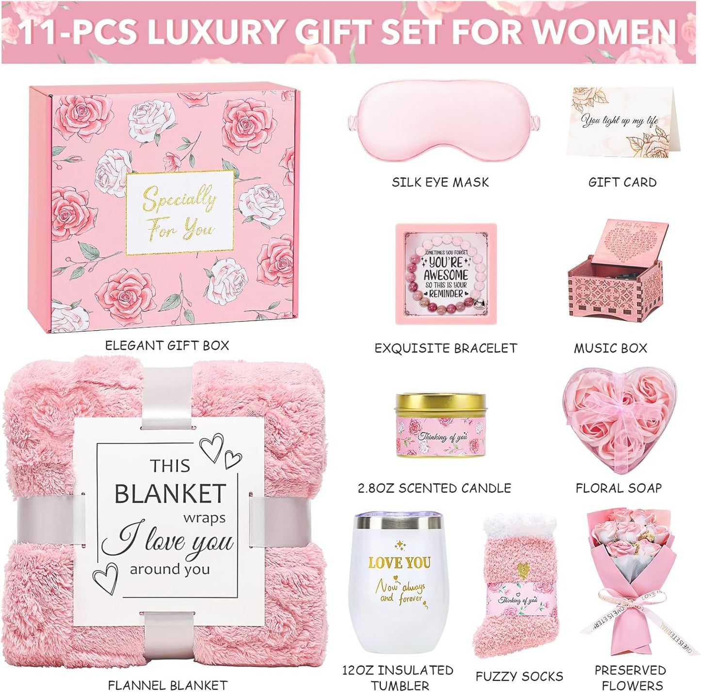 Gift Baskets for Women, Self Care Gifts Spa Basket Set for Women Get Well Soon Gifts with Flannel Blanket Care Package, Thinking of You Christmas Birthday Gifts for Mom Girlfriend Sister Wife