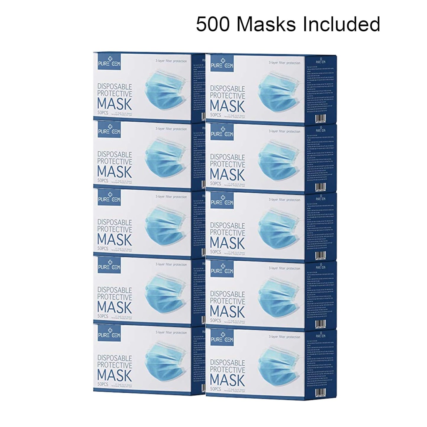 3-Ply Disposable Face Masks, Soft on Skin, Pack of Blue Masks with Elastic Earloops (500 Masks)