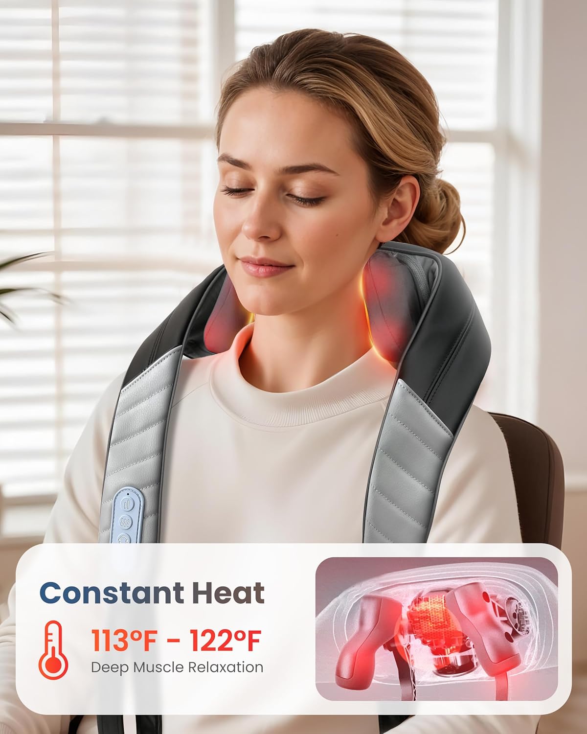COMFIER 4D Neck Massager for Pain Relief Deep Tissue,Hands-Free Massager for Neck and Shoulder Pain, Wireless Back Massager with Storage Bag, Gift for Mom Dad Women Men