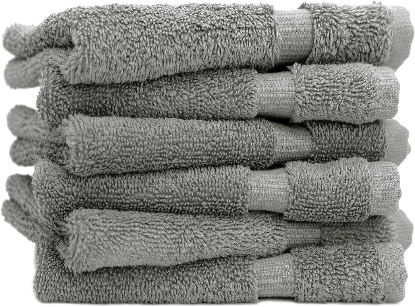 Luxury Hotel & Spa Collection, 100% Turkish Cotton 700 GSM Cloth, for Body wash, Makeup Remover & Facial Cleaning, Baby, face, Dobby Border Soft washcloths Towel Set 13" X 13", Gray, Set of 6