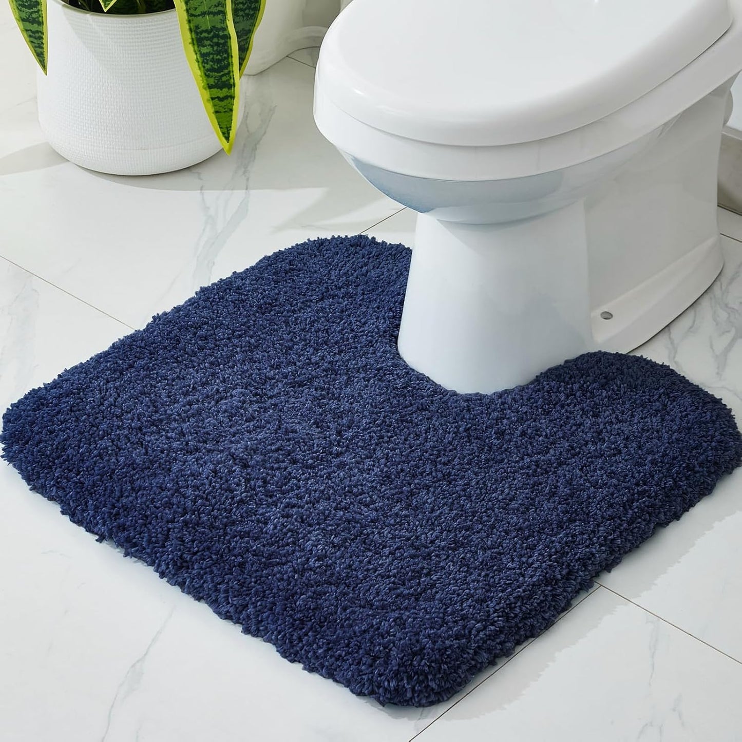 Toilet Rug 22x24 Navy Non Slip Fluffy Toilet Floor Mat U Shaped Washable Bathroom Contour Rug for Toilet Absorbent Thick Toilet Carpet