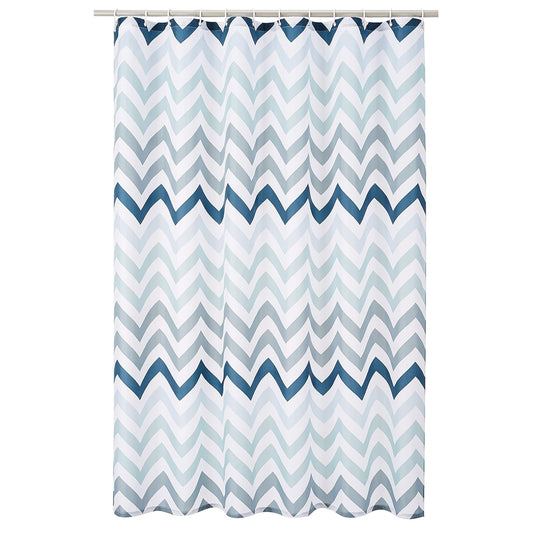 Amazon Basics Bathroom Shower Curtain, Water Resistant Fabric with Grommets & Hooks, Machine Washable, 72"x72" , Blue Ombre Chevron