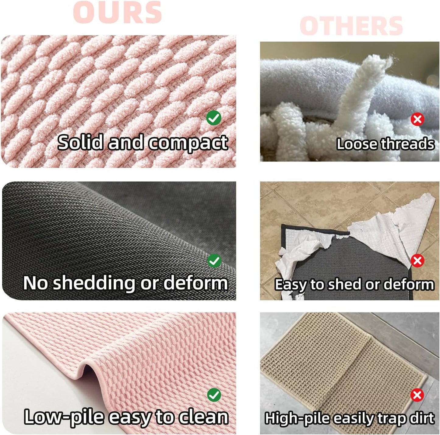 Bathroom Rugs Non Slip Washable, Super Absorbent Thin Bath Mat Quick Dry Low Pile Bathroom Rug, Pink 24"x47"