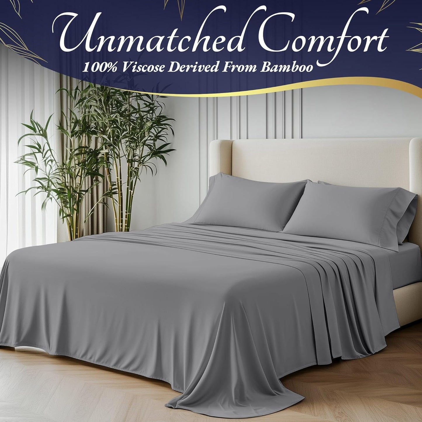 DECOLURE 100% Viscose Derived from Bamboo Sheets Twin Size 3pcs - Ultra Soft & Luxuriously Cooling, 17" Deep Pocket, Double Stitching, Perfect for Hot Sleepers - Twin Bed Sheets (Midgrey)