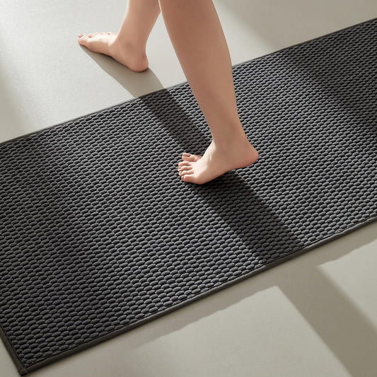 Bathroom Runner Rugs, Long Bath Mat Runner Washable Thin Quick Dry Low Pile Bathroom Runner Rugs Non Slip, Dark Grey 16"x60"