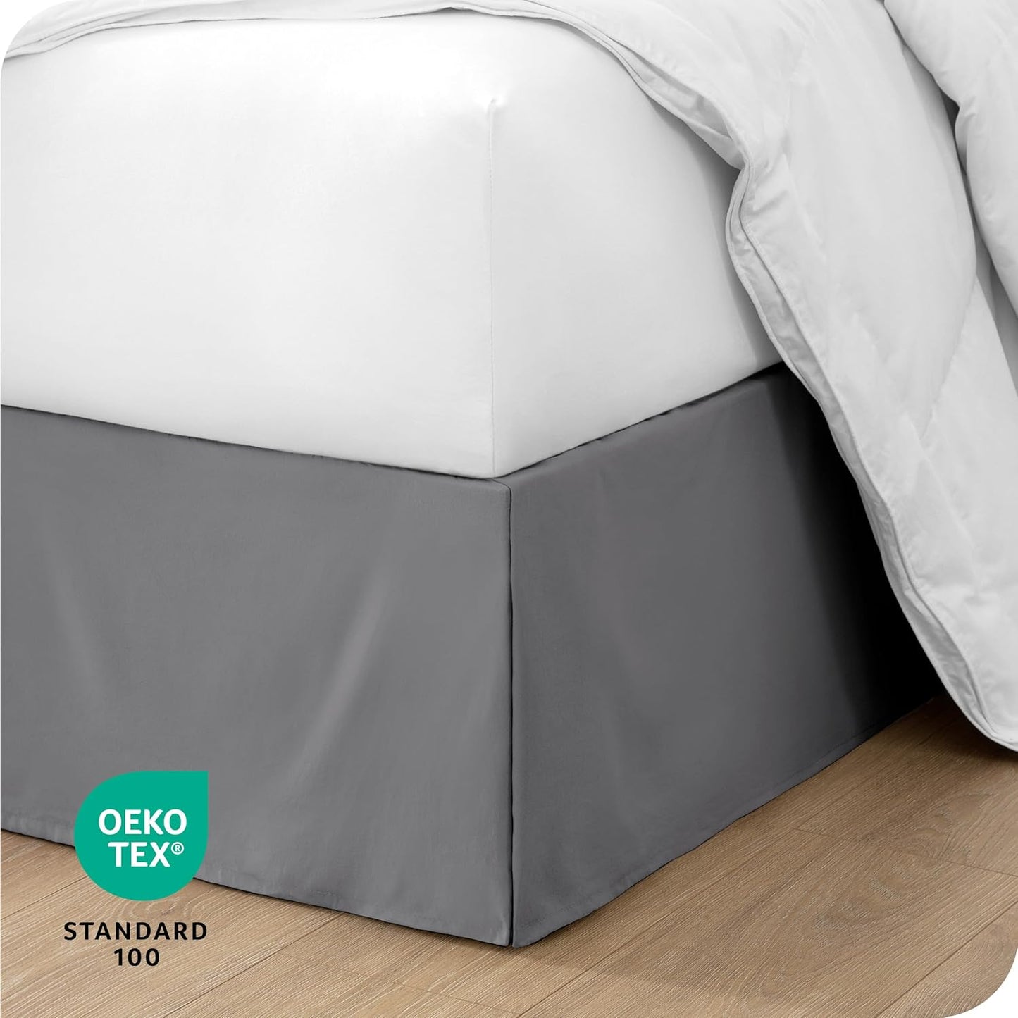 Bare Home Twin XL Bed Skirt - 15-Inch Tailored Drop Easy Fit - Bed Skirt for Twin Extra Long Beds - Center & Corner Pleats (Twin XL, Grey)