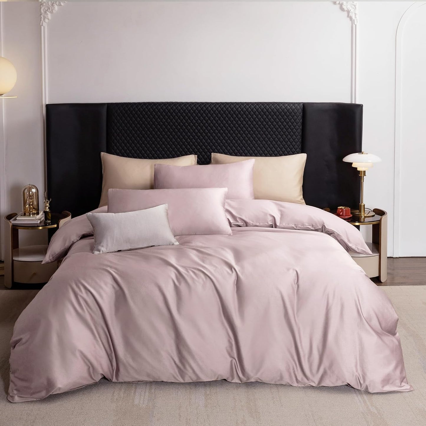 MooMee Duvet Cover Set 100% Extra Long Staple Cotton 600 Thread Count Silky Sateen Smooth Luxury Soft Breathable Durable Hotel Quality Bedding, 3 Pieces (Pale Mauve, King 104"x90")