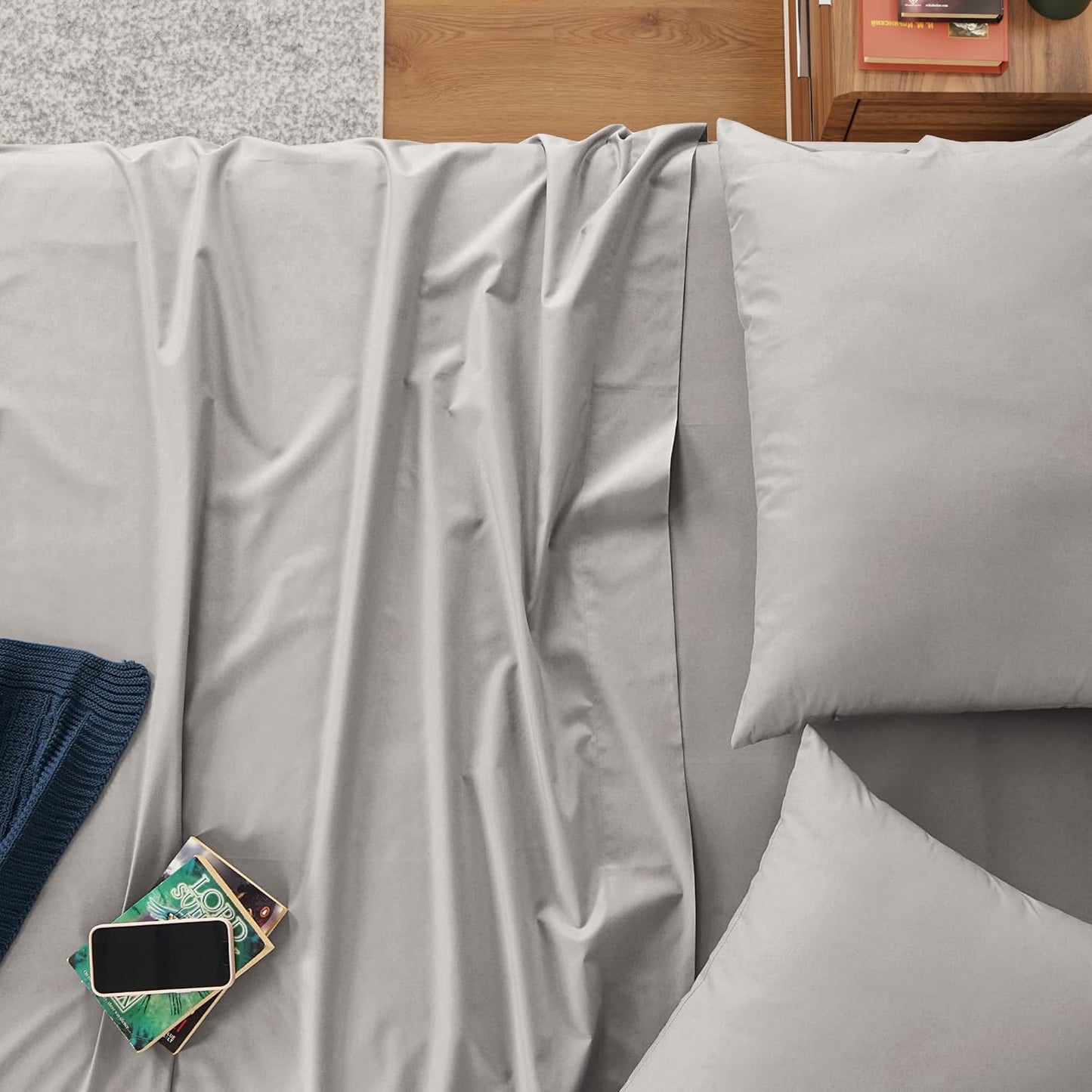 IZOD 100% Egyptian Cotton Sheets Set Twin Size, Cotton Percale Crisp Sheet Set 3Pc,Lightweight & Deep Pocket fits Upto 17", Long-Staple Soft Combed, Hotel Style Luxury Bedding Sheet - Sterling Silver