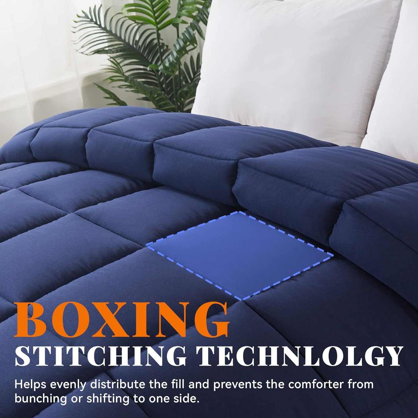 Cosybay Down Alternative Comforter (Navy Blue, Queen) - All Season Soft Quilted Queen Size Bed Comforter - Duvet Insert with Corner Tabs - Winter Summer Warm Fluffy, 88x92inches
