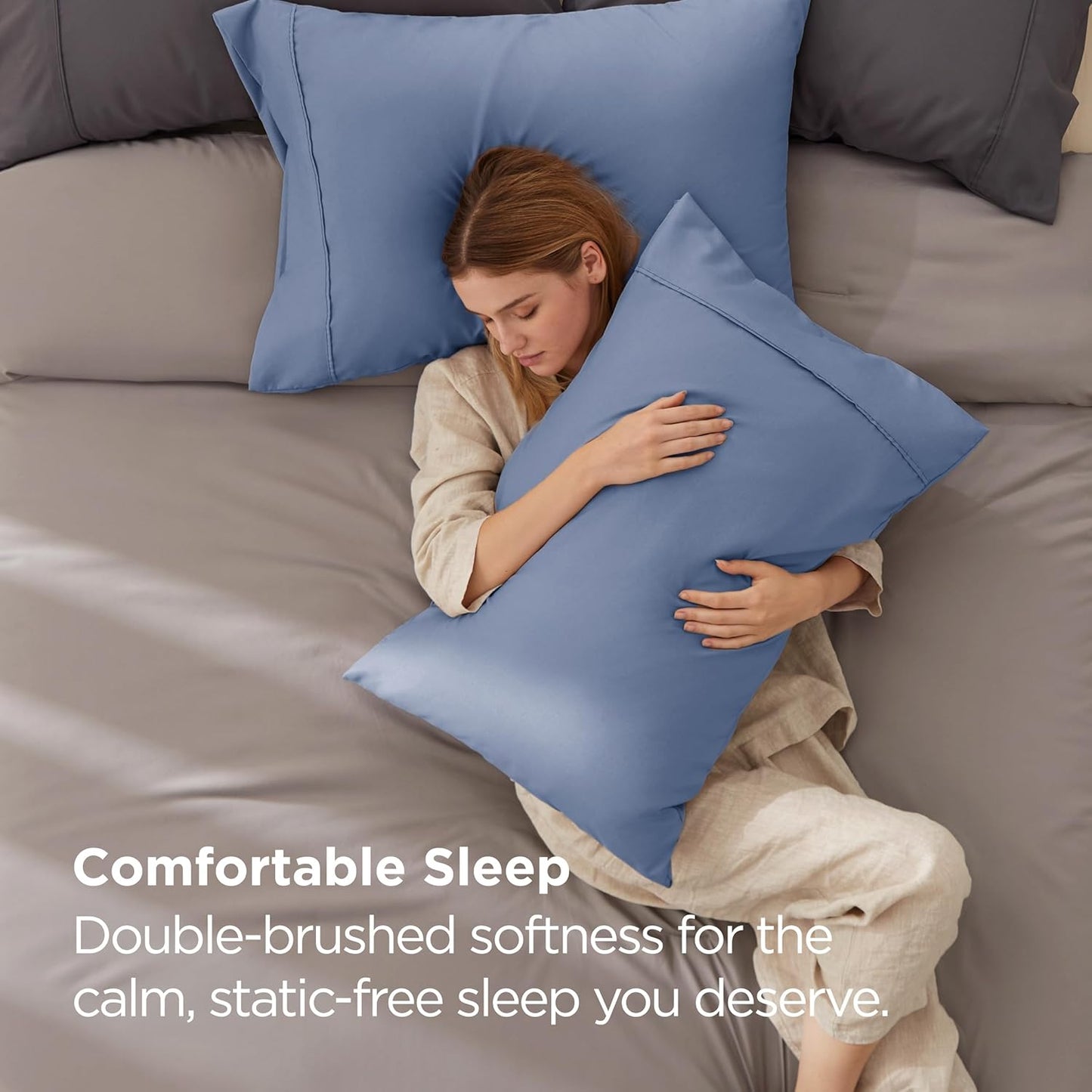 Bedsure Pillow Cases Standard Size Set of 2 - Slate Blue Brushed Microfiber Pillowcases, Super Soft and Cozy Pillow Case Covers with Envelope Closure, Wrinkle, Fade and Stain Resistant, 20x26 Inches