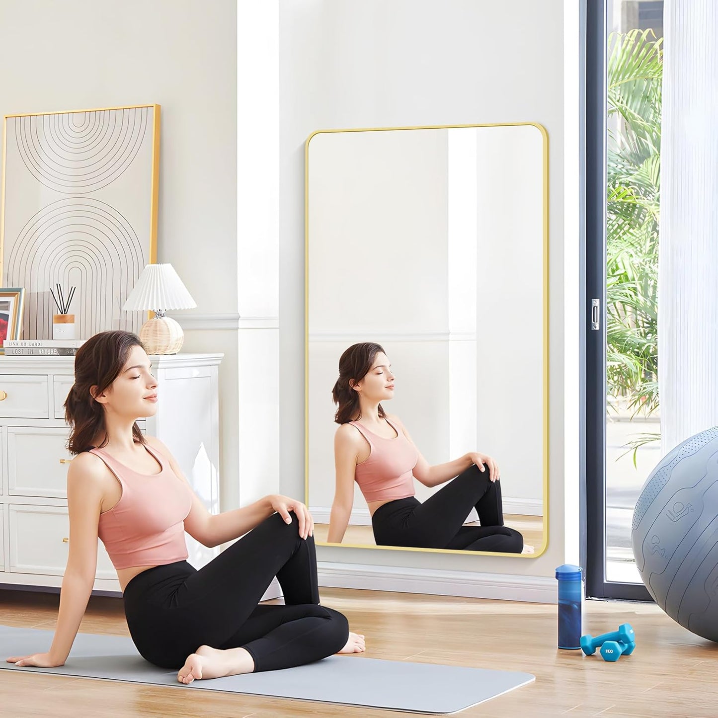 55"x30" Gold Bathroom Mirror, Large Rectangle Mirror, Rectangular Wall Mirror, Rounded Corner Vanity Mirror with Aluminum Metal Frame for Bathroom Bedroom Living Room Horizontal/Vertical