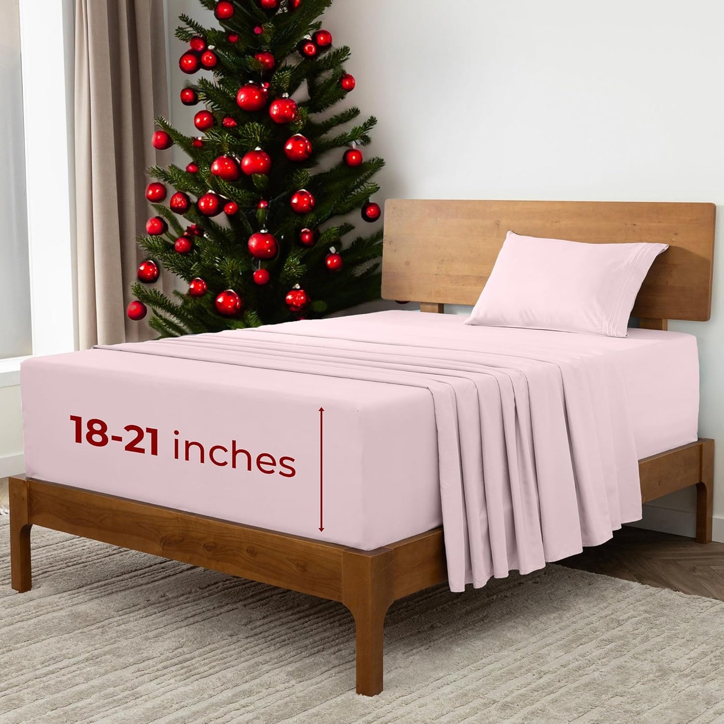 Mellanni Extra Deep Twin XL Sheets - 3 PC Iconic Collection Bedding - Hotel Luxury, Ultra Soft, Cooling Bed Sheets - Wrinkle, Fade, Stain Resistant (Twin Extra Long, Blush Pink)