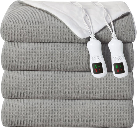Electric Heated Blanket Queen Size, Washable Blanket Warmer with Dual Control for Home for Adults, Super Cozy Soft Fabric, 84" x 90", 9 Heat Levels, 1-9H Auto-Off, ETL Certified, Gray