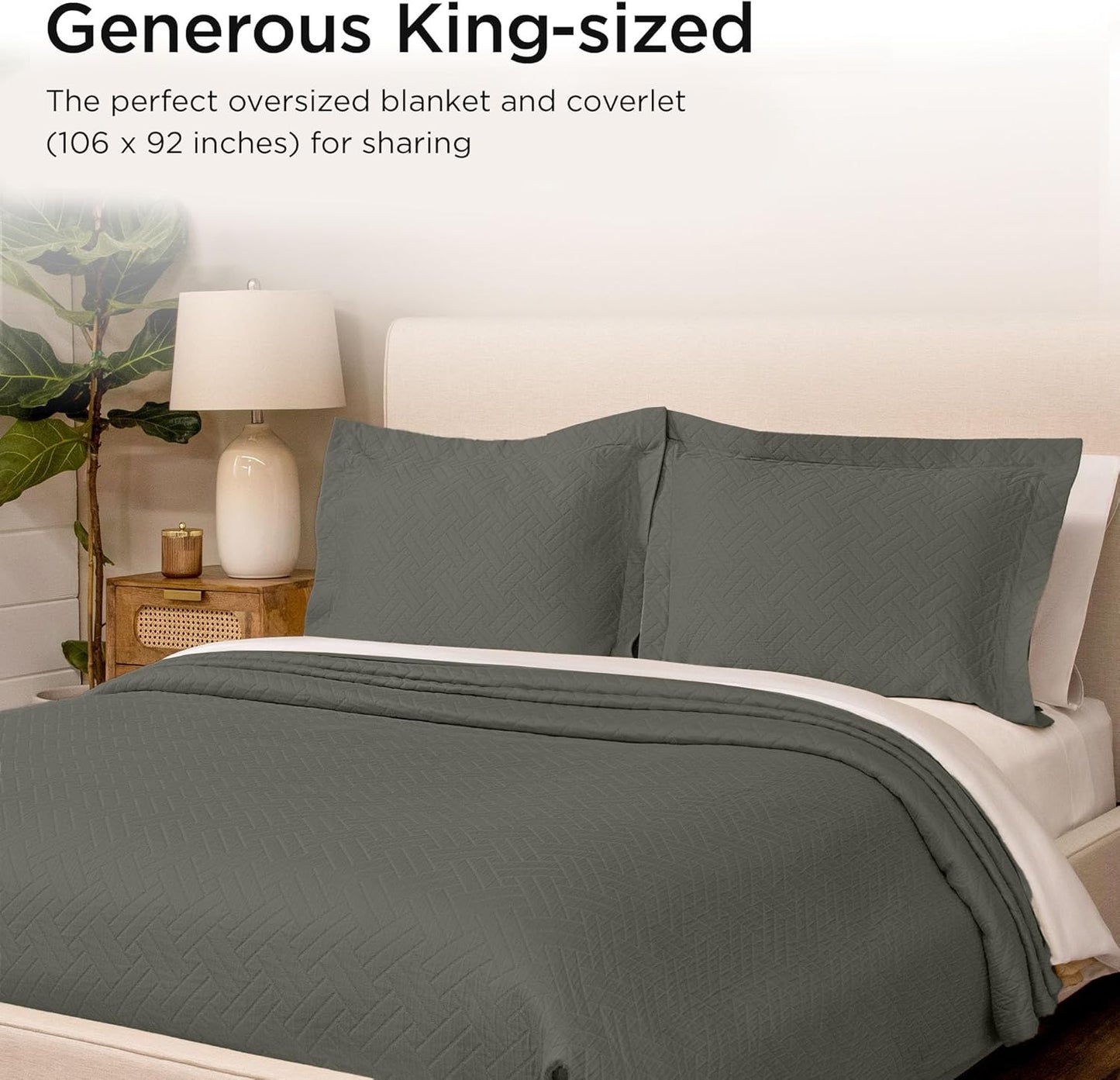 Threadmill Luxury Cotton Blankets for King Size Bed | All-Season Cozy 100% Cotton King Blanket | Criss Cross Jacquard Soft & Lightweight Coverlet fits California King Size Bed, 104x92 | Dark Grey