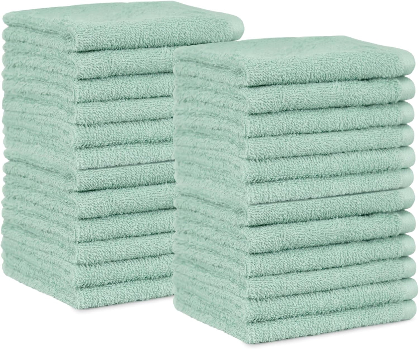 Amazon Basics Washcloth for bathroom, 100% Cotton Extra Absorbent , Fast Drying - salon towels - 24-Pack Seafoam Green, 12 x 12 inches