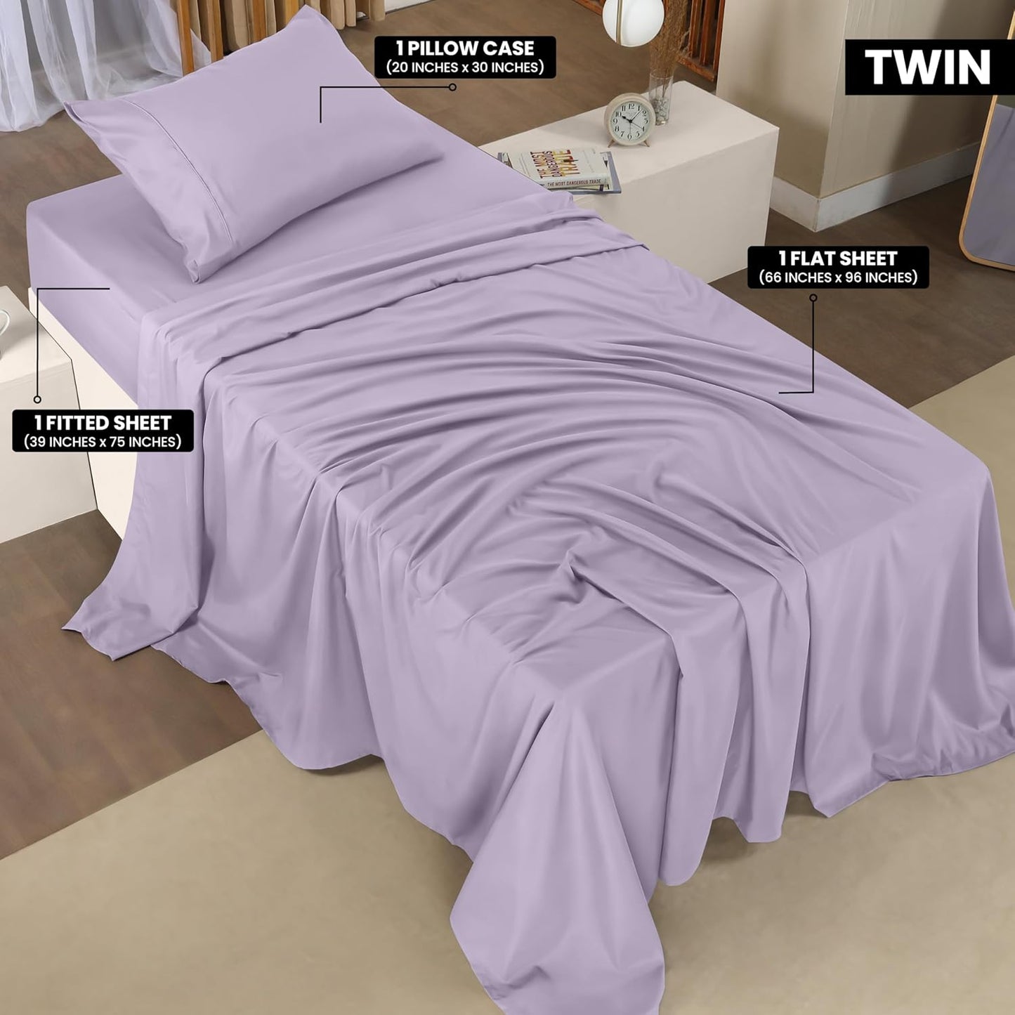 Utopia Bedding Twin Sheet Set – 3 Piece Bed Sheets for Twin Size Bed, Soft and Breathable Microfiber, Includes 1 Fitted Sheet, 1 Flat Sheet and 1 Pillowcase (Lavender)