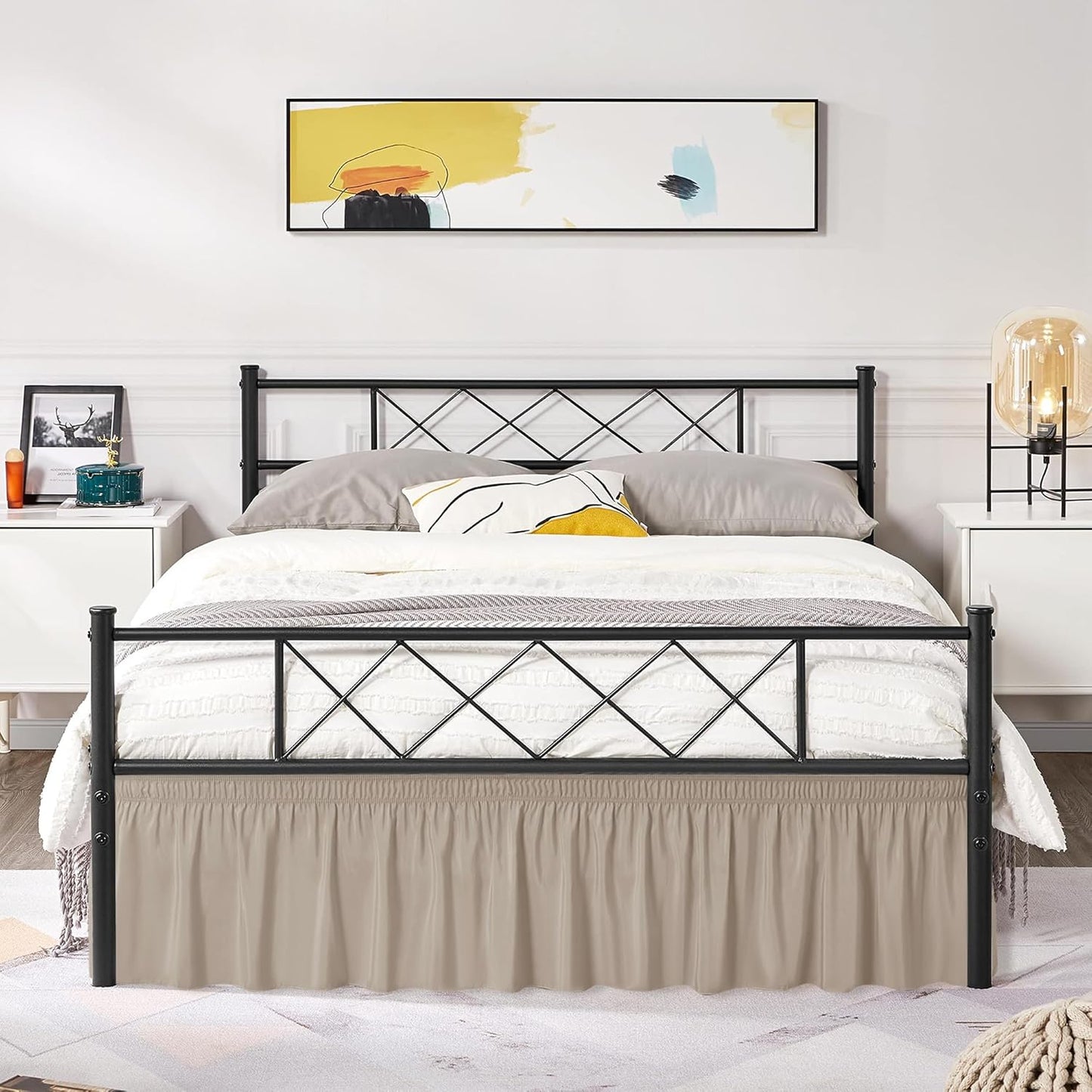 Biscaynebay Wrap Around Bed Skirts with Split Corners for King Beds 16" Drop, Light Camel Elastic Dust Ruffles Adjustable Easy Fit Wrinkle & Fade Resistant Silky Luxurious Fabric Machine Washable