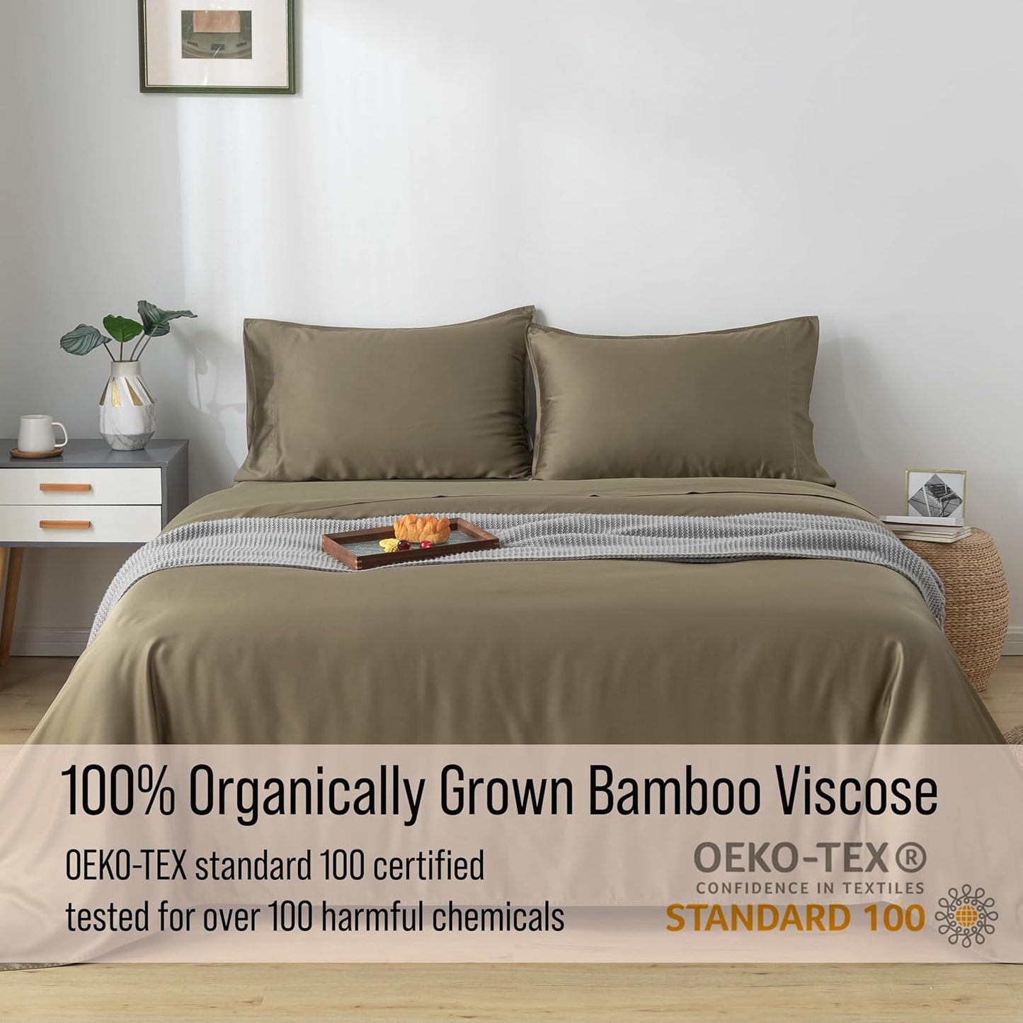 Bella Coterie Luxury Bamboo Viscose Split King Size Sheet Set | 2 Fitted Sheets for Sleep Number & Adjustable Beds | 100% Organically Grown | Cooling & Ultra Soft | 18” Deep Pocket [Olive]