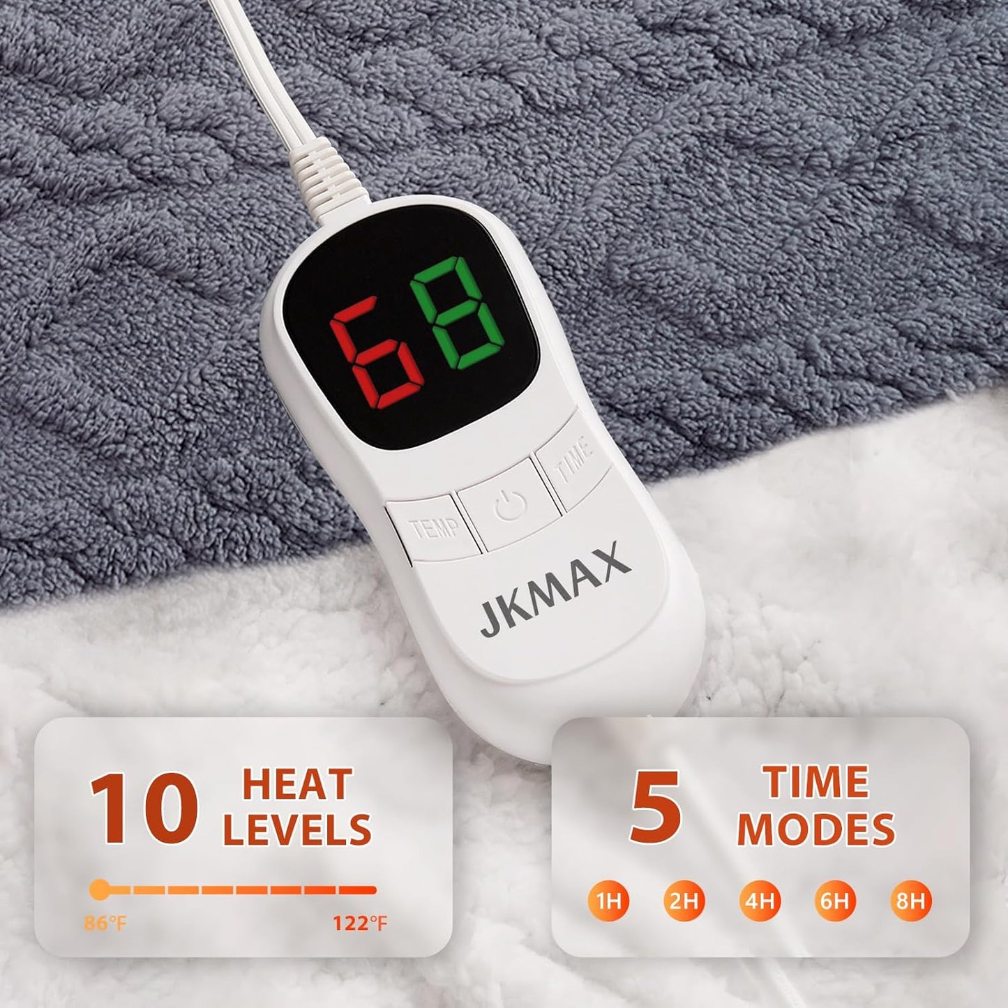 Heated Electric Blanket King Size-100"x90" Heating Blanket with 10 Heating Levels & 5 Time Settings Over-Heat Protection，Winter Warmer for Adults with ETL Certification（Grey）