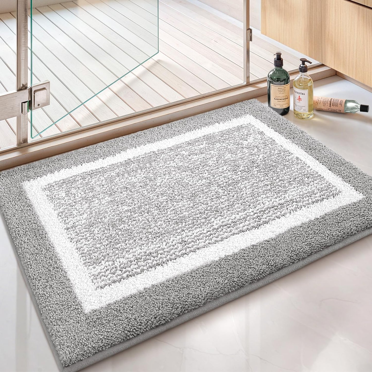 Color&Geometry 16"x24" Small Bath Mats for Bathroom Simple and Stylish, Gray Bathroom Rugs, Non Slip, Absorbent, Soft, Washable, Microfiber Bathmat Shower Mat Outside Shower