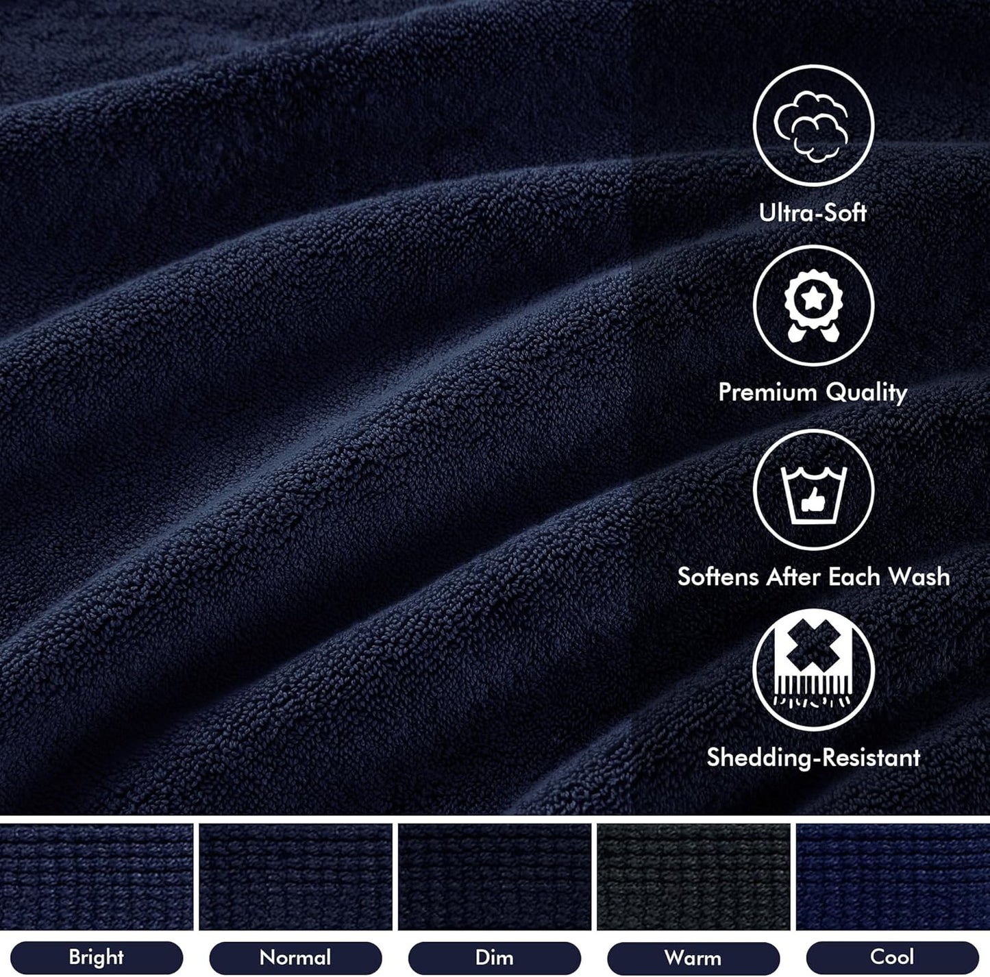 Madison Park 800GSM Bathroom Towel Set of 8 100% Cotton Bath Towel Set for Bathroom Luxurious Highly Absorbent 2 Bath Towels 2 Hand Towels 4 Washcloths Quick Dry Spa Quality Dark Navy