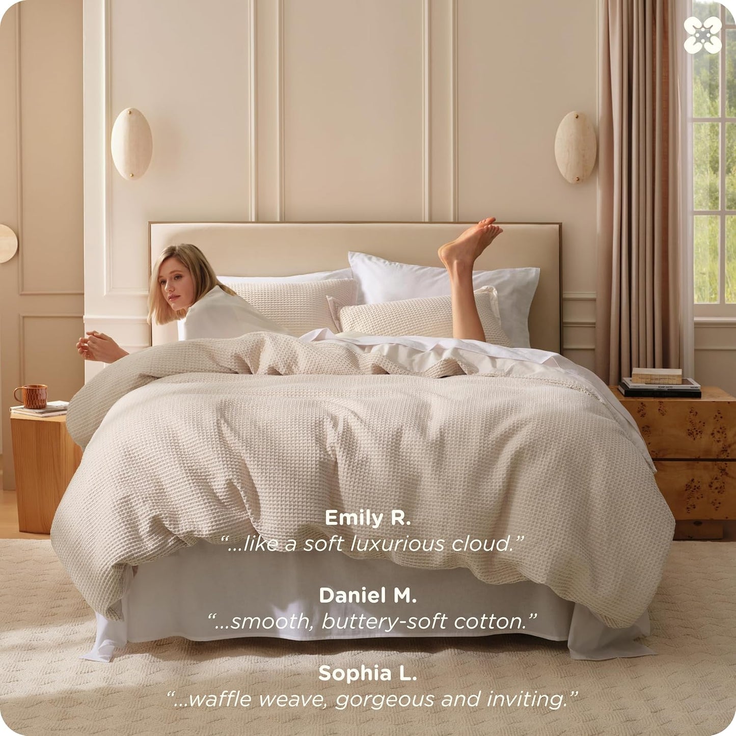 Bedsure Cotton Duvet Cover Queen Size - 100% Cotton Waffle Weave Beige Duvet Cover Queen Size, GentleSoft™ and Breathable Bedding Set for All Season, 3 Pieces, 90"x90"