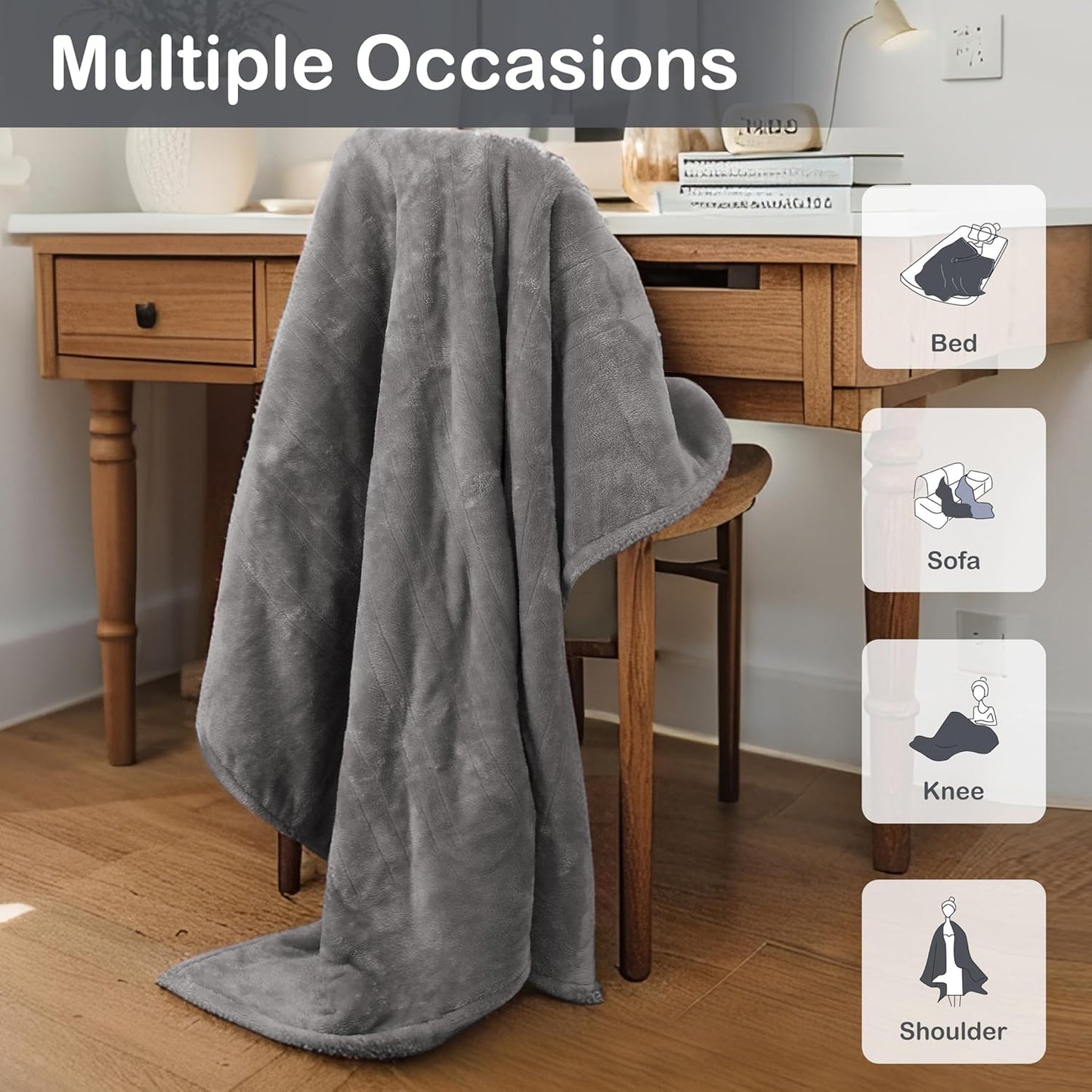 Electric Heated Blanket Full Size 72"x84", 5 Heating Levels & 10 Hours Auto Off, Single Control, Cozy Large Oversized, Cozy for Bed, Sofa, & Office, Machine Washable, Light Gray