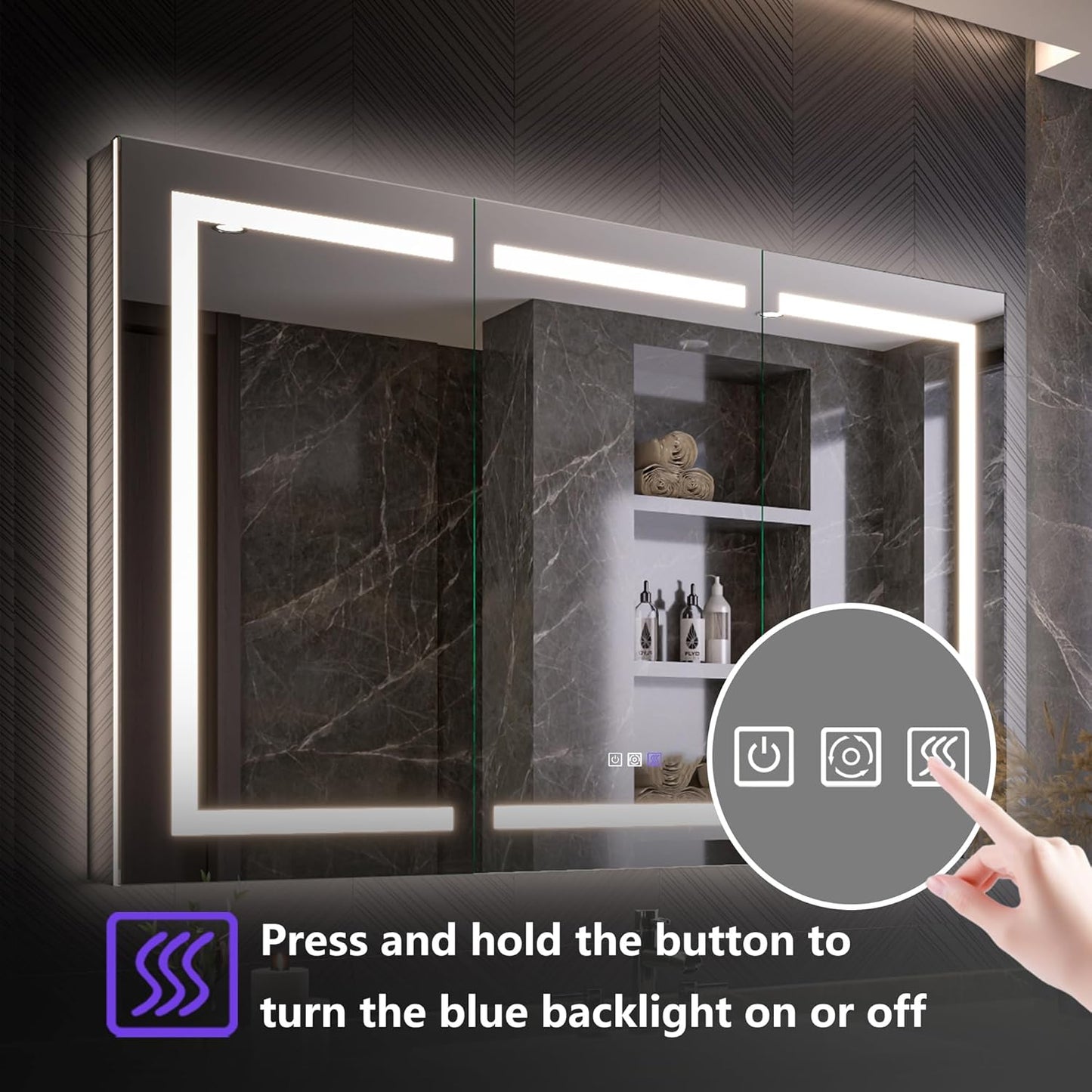 Lighted Medicine Cabinet with Mirror 54"x36" Recessed LED Medicine Cabinet Mirror, Front&Backlit, Anti-Fog, Stepless Dimming, 3-Color Temperatures, Magnifier, 2 Outlets, Storage Shelves, ETL Certified