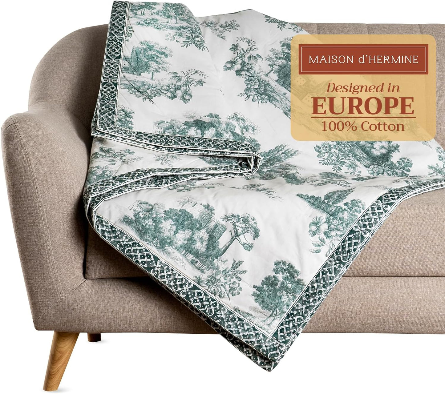 Maison d' Hermine Throw Blanket for Couch Lightweight Soft Warm Breathable Cotton Throw Blankets for Bed Girls Boys Women Men Gifts Sofa Travel Living Room Chair Bedding (60"x80", Trianon)