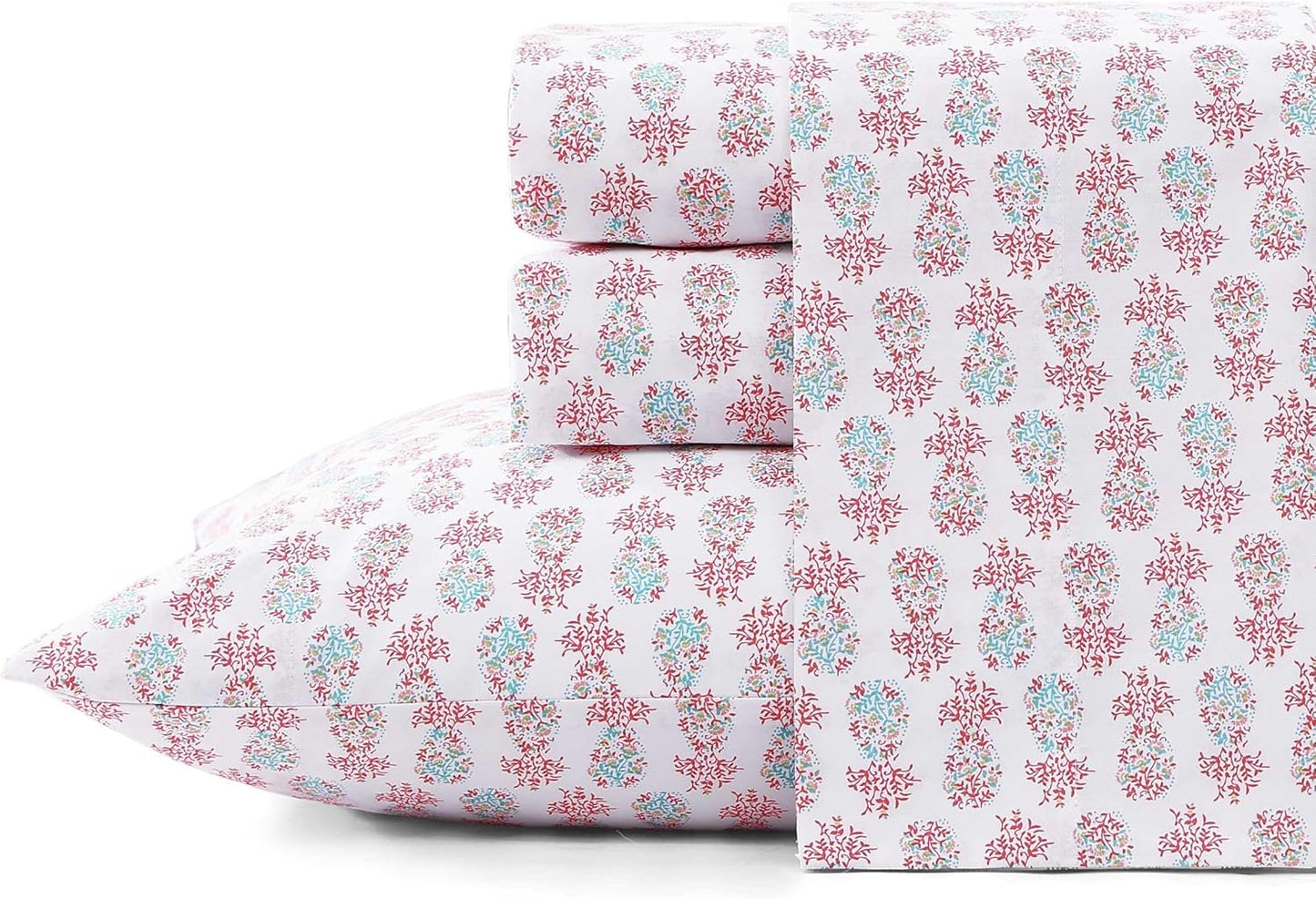 Tommy Bahama - King Sheets, Cotton Percale Coastal Bedding Set with Matching Pillowcases, Crisp & Cool, Coastal Room Essentials (Pineapple Splash Pink, King)