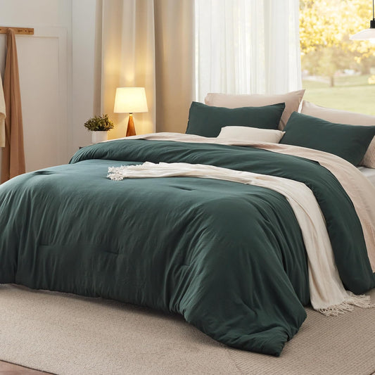 Bedsure California King Size Comforter Set, Forest Green Soft Prewashed Bedding for All Seasons, 3 Pieces GentleSoft™ Bed Set, 1 Lightweight Comforter (104"x96") and 2 Pillowcases (20"x36")