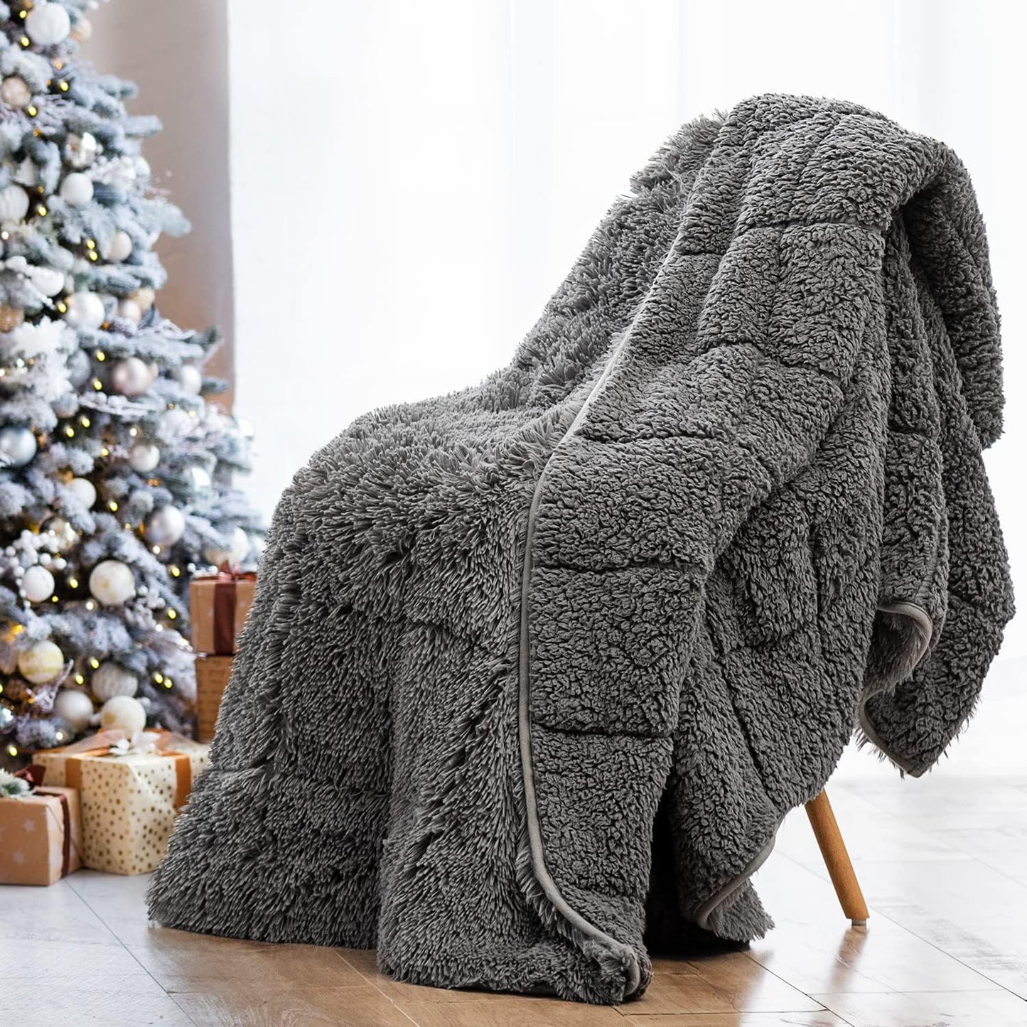 Wemore Shaggy Long Fur Faux Fur Weighted Blanket, Cozy and Fluffy Plush Sherpa Long Hair Blanket for Adult 20lbs, Fluffy Fuzzy Sherpa Reverse Heavy Blanket for Bed, Couch, Grey, 60 x 80 Inches