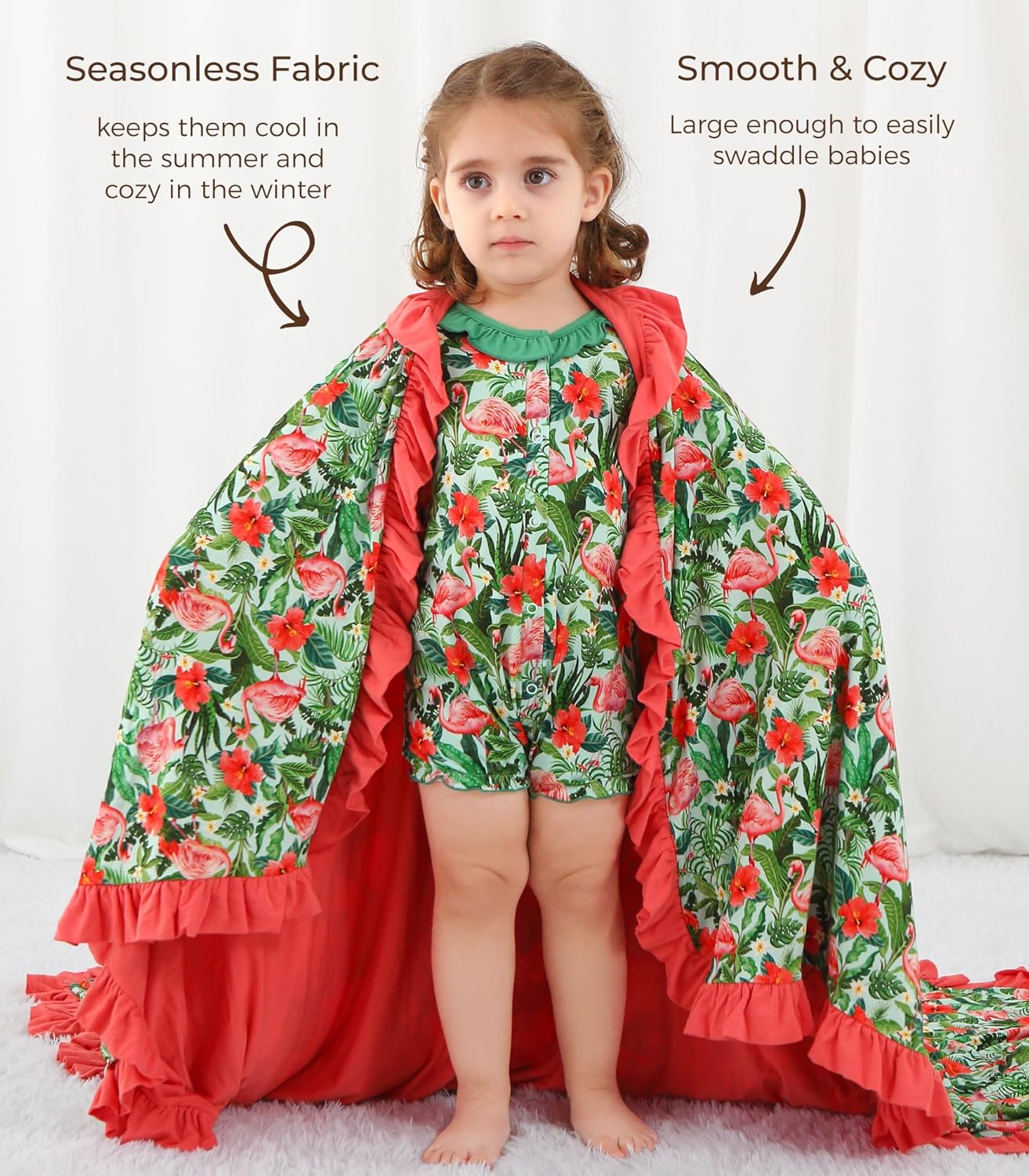 Premium Baby Blanket for Girls, Stretchy Quilt, Soft Crib Bedding for Newborn Baby and Toddler, Ruffle Nursery Blanket for Kids, Viscose Made from Bamboo, 50''x50'' Flamingo