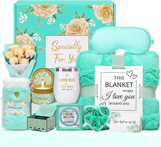 Gift Baskets for Women, Self Care Gifts Spa Basket Set for Women Get Well Soon Gifts with Flannel Blanket Care Package, Thinking of You Christmas Birthday Gifts for Mom Girlfriend Sister Wife