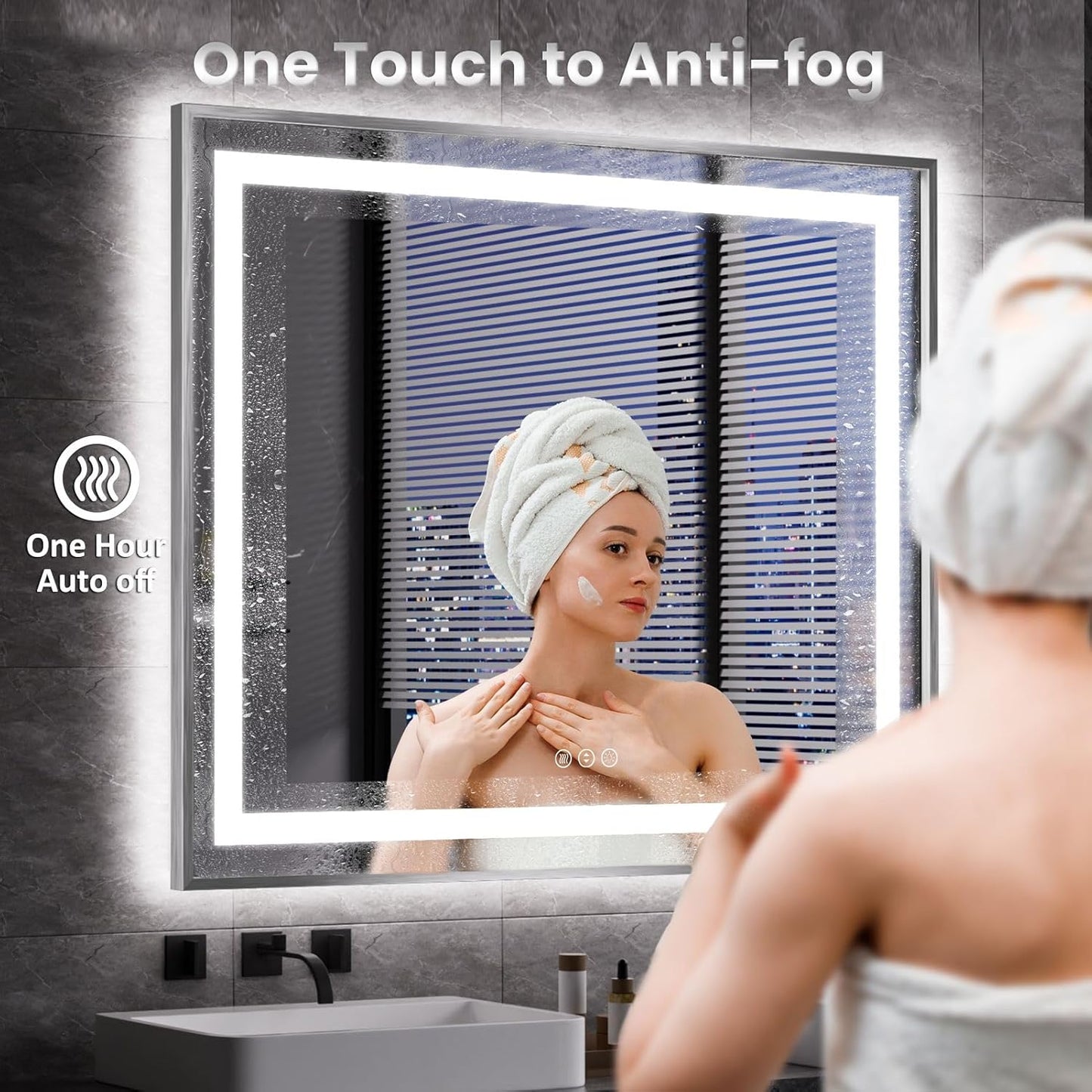 Amorho 72"x 36" LED Bathroom Mirror, Brushed Nickel Framed Mirror with Front Light and Backlit, Stepless Dimmable, Anti-Fog, Shatter-Proof, Memory, 3 Colors