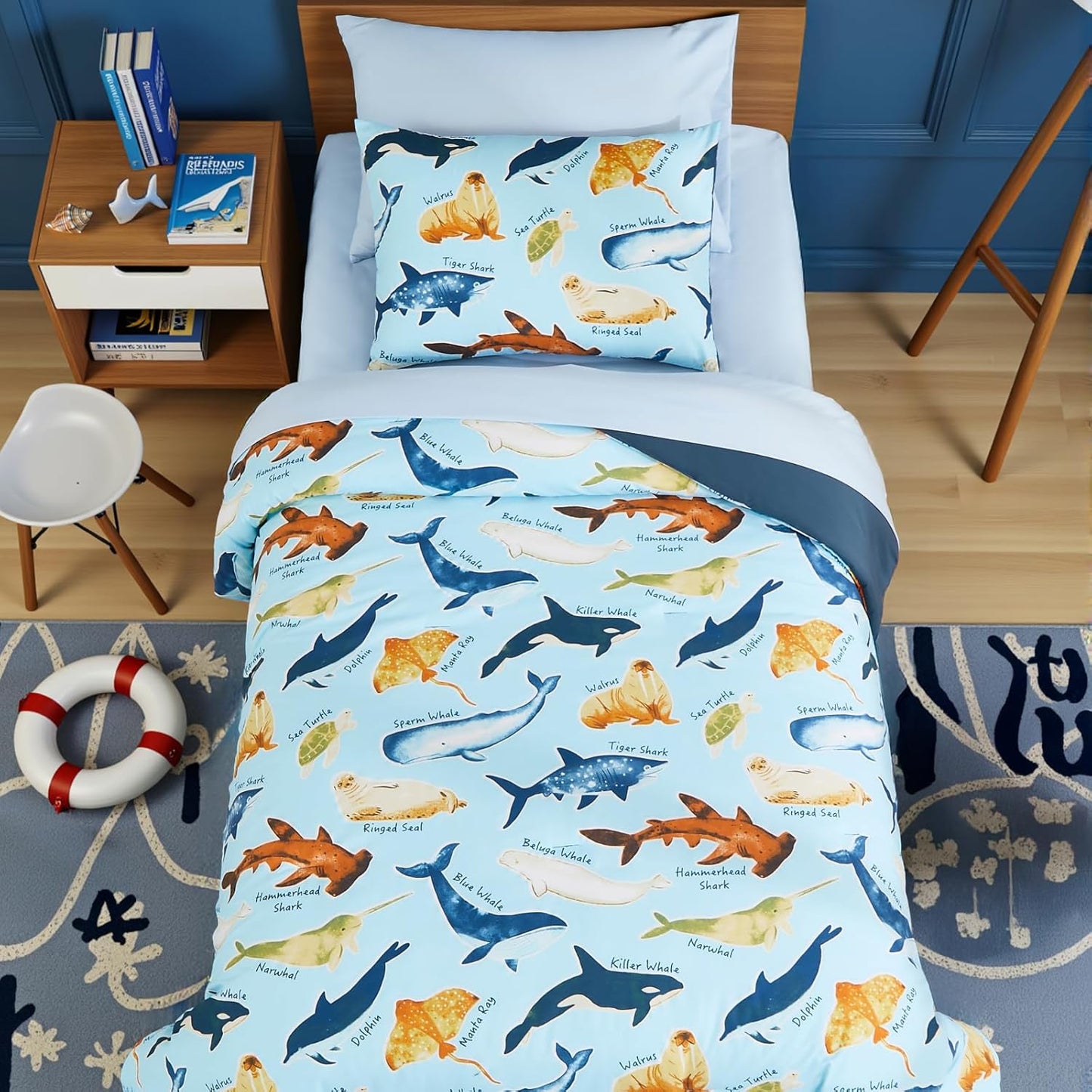 Kids Comforter Set Twin Size for Boys, Glow in The Dark Sea World Bedding Set 1 Comforter, 1 Decor Pillow, 1 Pillow Shams