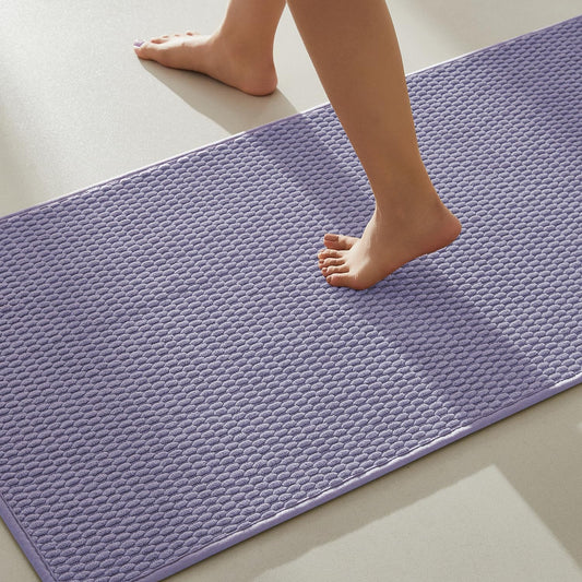 Bathroom Rugs Non Slip Washable, Super Absorbent Thin Bath Mat Quick Dry Low Pile Bathroom Rug, Denim Blue 20"x48"