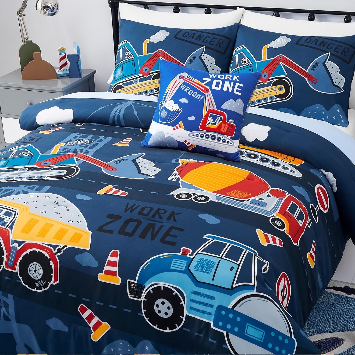Kids Comforter Set Full Size for Boys, Glow in The Dark Truck Bedding Set 1 Comforter, 1 Decor Pillow, 2 Pillow Shams
