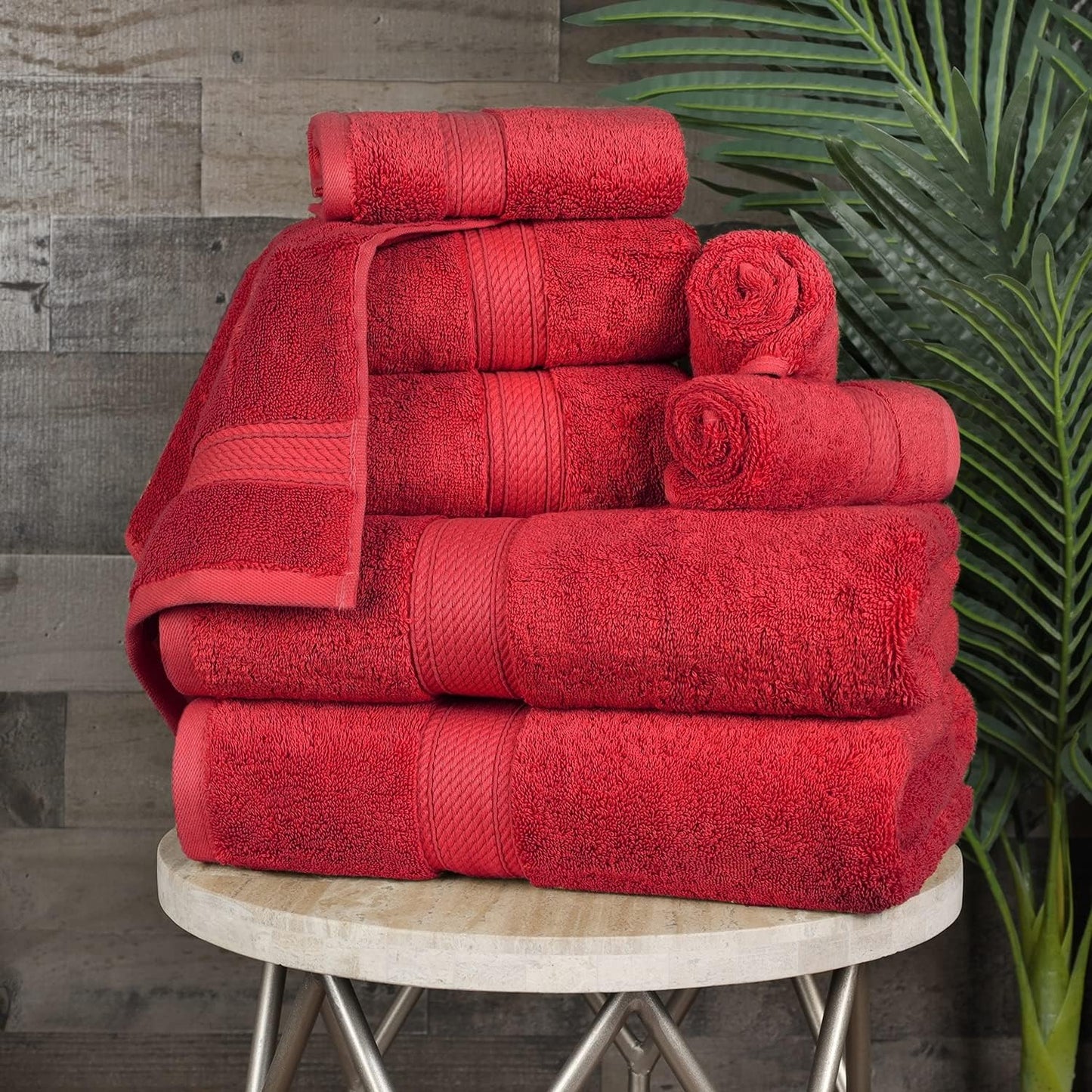 Superior Egyptian Cotton Pile 8 Piece Towel Set, Includes 2 Bath, 2 Hand, 4 Face Towels/Washcloths, Ultra Soft Luxury Towels, Thick Plush Essentials, Guest Bath, Spa, Hotel Bathroom, Red