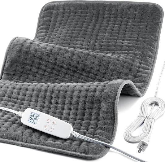 Heating Pad for Back Pain and Cramp Relief, Extra Large 17" x 33" Size Electric Heating Pad for Shoulder Neck Pain with 6 Temperature Level and 6 Timer Settings Auto Shut Off
