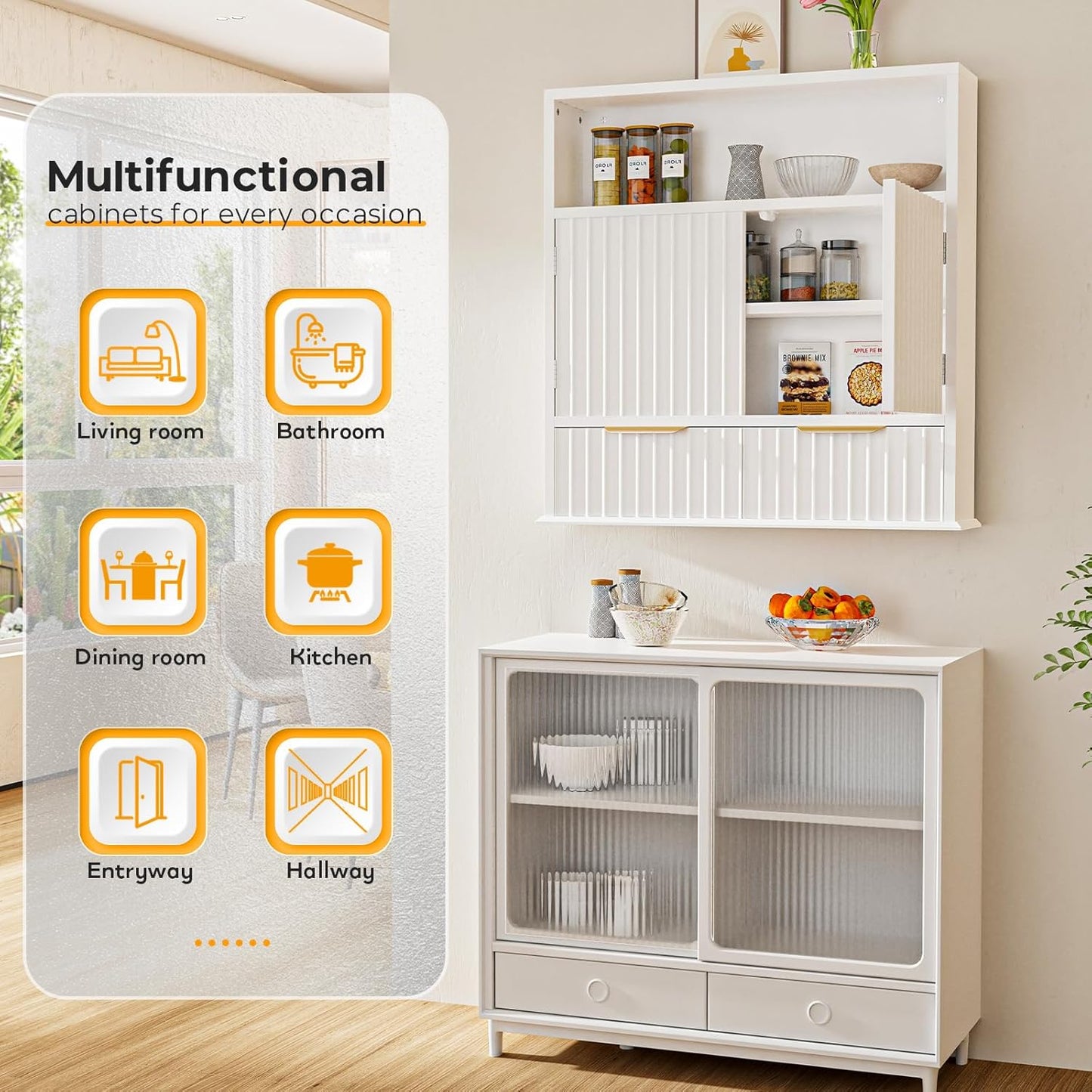 Bathroom Wall Cabinet, Wall Mounted Medicine Cabinet with Drawers, Modern Farmhouse Storage Cabinet with with Adjustable Wood Shelf & Doors for Bathroom, Kitchen, Laundry Room (White)