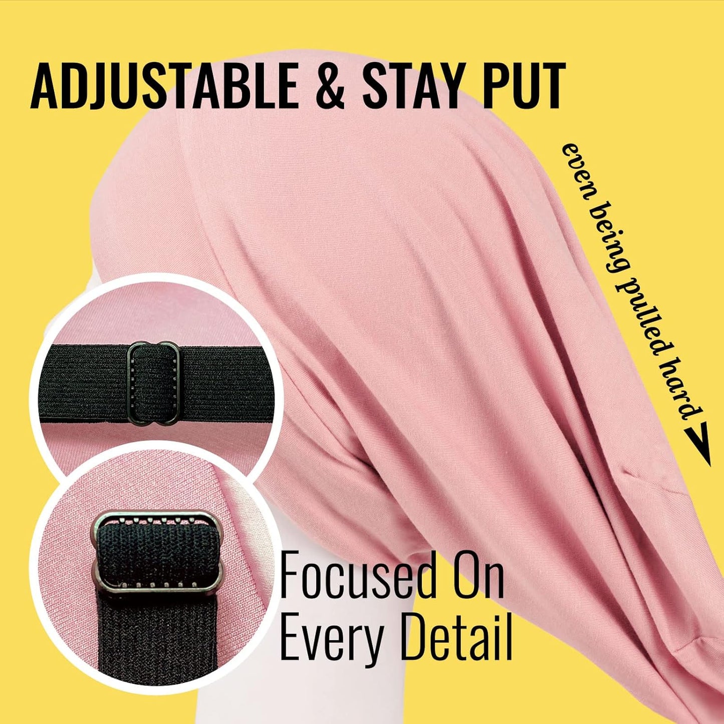 PARISBELLA Satin Sleep Cap Bonnet for Women, Stay On All Night Hair Wrap with Adjustable Strap for Curly Hair, Pink, Pack of 1