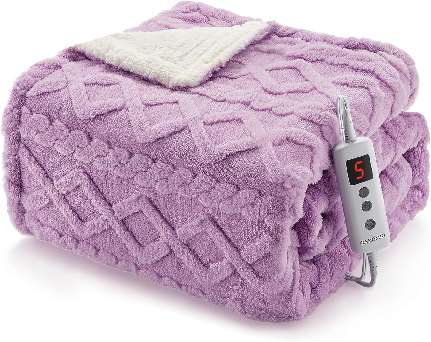 CAROMIO Heated Throw Blanket - Thick Tufted Sherpa Electric Blanket Throw with 10 Heating Levels and 10 Time Settings, ETL Certified Machine Washable Fast Heating Blanket Throw 50"×60", Purple