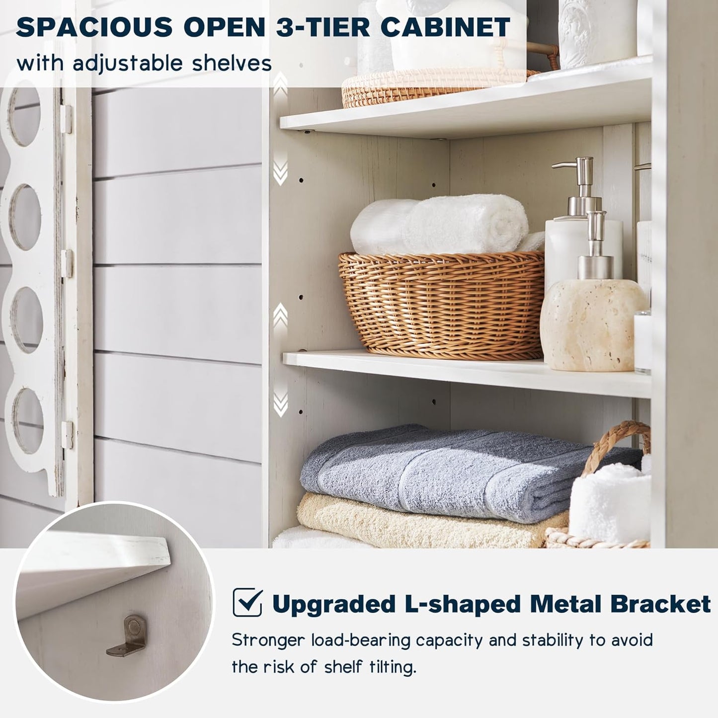 ACCOHOHO Farmhouse Tall Bathroom Storage Cabinet, 72" Storage Cabinet with 2 Drawers, Adjustable Shelves & Barn Door, Cabinet for Bathroom, Living Room, Kitchen, Off White